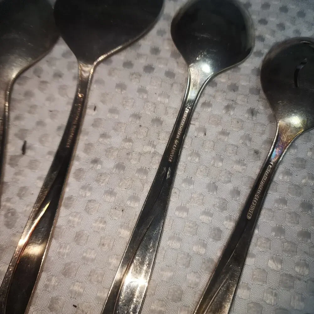 INTERNATIONAL DEEP SILVER SET OF 5 SILVER PLATED HEAVY SERVING UTENSILS